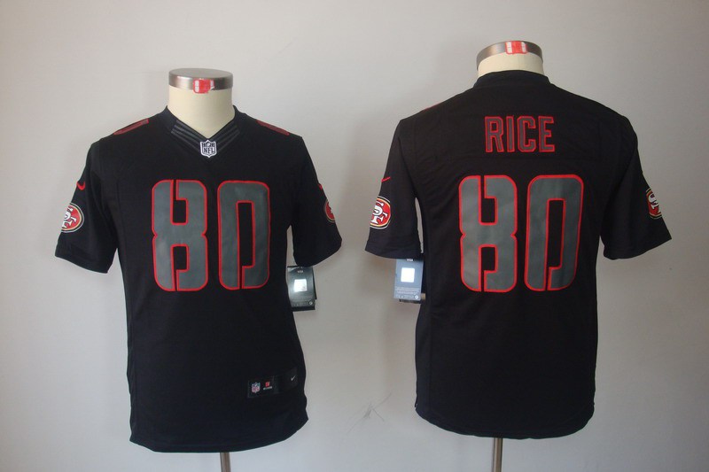 Youth NEW San Francisco 49ers 80 Jerry Rice Black Jerseys(Impact Limited)
