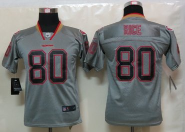 Youth NEW San Francisco 49ers 80 Jerry Rice Lights Out Grey Elite Jerseys