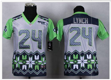 Youth NEW Seahawks #24 Marshawn Lynch Grey Stitched NFL Elite Noble Fashion Jersey