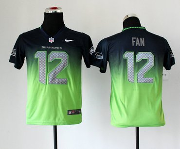 Youth NEW Seattle Seahawks 12 Fan Drift Fashion Jerseys(Blue-Green)