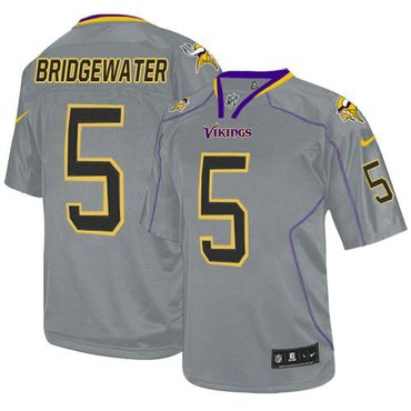 Youth NFL Minnesota Vikings #5 Teddy Bridgewater Lights Out Grey NFL Elite Jersey