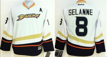Youth NHL Anaheim Ducks #8 Teemu Selanne White Stitched NHL Jersey Youth NHL Anaheim Ducks #8 Teemu Selanne White Stitched NHL Jersey