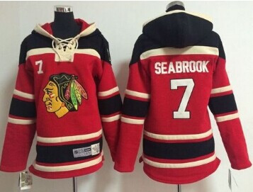 Youth NHL Blackhawks #7 Brent Seabrook Red Sawyer Hooded Sweatshirt Stitched Jersey