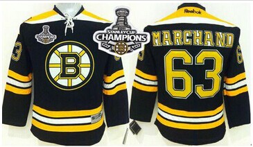 Youth NHL Bruins #63 Brad Marchand 2011 Stanley Cup Champions Patch Black Stitched Jersey