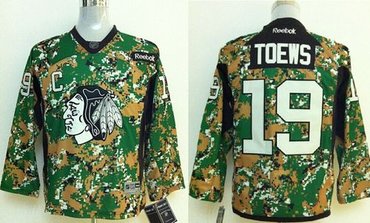 Youth NHL Chicago Blackhawks #19 Jonathan Toews Camo Veterans Day Practice Stitched Jersey