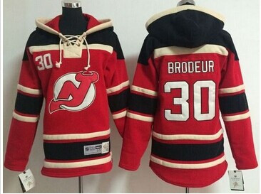 Youth NHL Devils #30 Martin Brodeur Red Sawyer Hooded Sweatshirt Jersey