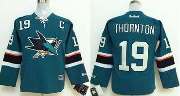 Youth NHL San Jose Sharks #19 Joe Thornton Green Stitched NHL Jersey