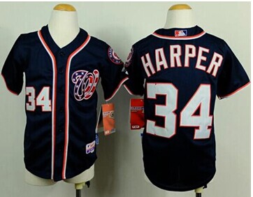 Youth Nationals #34 Bryce Harper Blue Cool Base Baseball Jersey