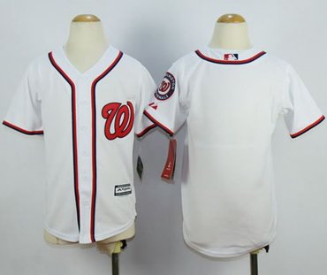 Youth Nationals Blank White Cool Base Stitched MLB Jersey