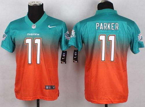 Youth New Dolphins #11 DeVante Parker Aqua Green Orange Stitched NFL Elite jersey