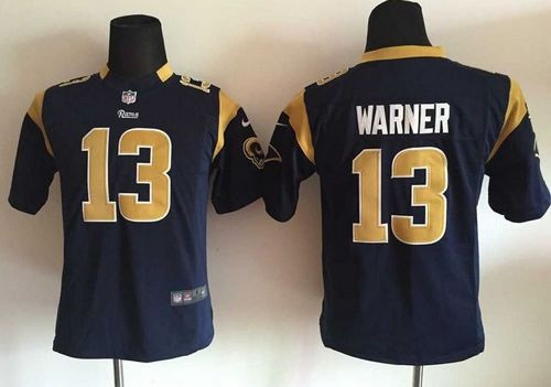 Youth New Rams #13 Kurt Warner Navy Blue Team Color Stitched NFL Elite Jersey