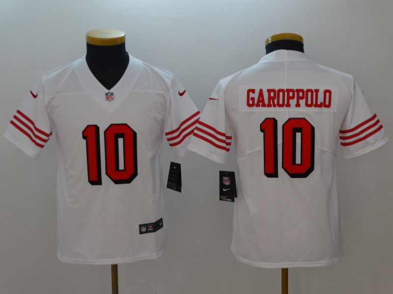Youth Nike 49ers 10 Jimmy Garoppolo White Youth Color Rush Vapor Untouchable Limited Jersey