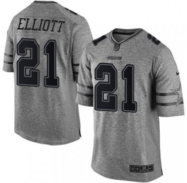 Youth Nike Cowboys #21 Ezekiel Elliott Gray Women's Stitched NFL Limited Gridiron Gray Jersey
