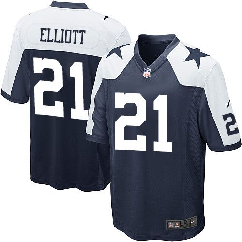 Youth Nike Cowboys #21 Ezekiel Elliott Navy Blue Thanksgiving Stitched NFL Throwback Elite Jersey