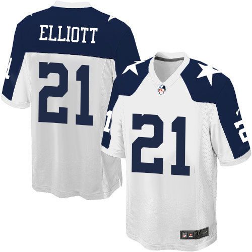Youth Nike Cowboys #21 Ezekiel Elliott White Thanksgiving Stitched NFL Throwback Elite Jersey