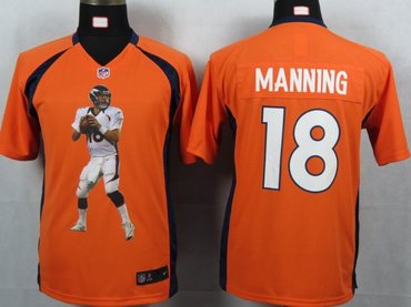 Youth NEW NFL Denver Broncos 18 Manning Orange Portrait Fashion Game Jerseys