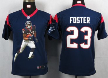 Youth NEW NFL Houston Texans 23 Foster Blue Portrait Fashion Game Jerseys