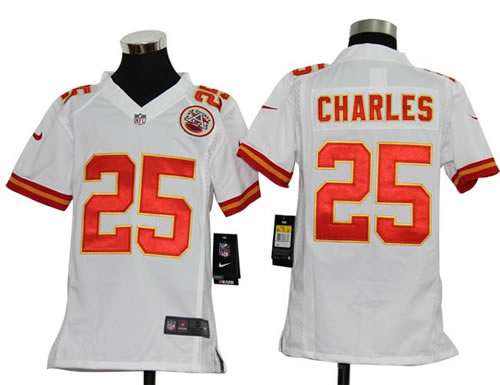 Youth NEW Kansas City Chiefs 25 Jamaal Charles White Jerseys