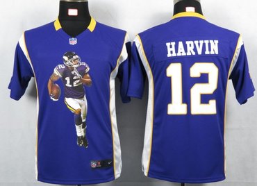 Youth NEW NFL Minnesota Vikings 12 Harvin Purple Portrait Fashion Game Jerseys