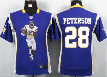 Youth NEW NFL Minnesota Vikings 28 Peterson Purple Portrait Fashion Game Jerseys