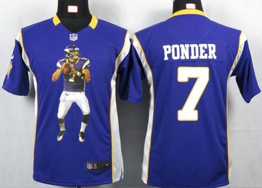 Youth NEW NFL  Minnesota Vikings 7 Ponder Purple Portrait Fashion Game Jerseys