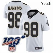Youth Nike New Orleans Saints 98 Sheldon Rankins White Vapor Untouchable Limited Stitched 100th anniversary Neck Patch NFL Jersey Youth Nike New Orleans Saints 98 Sheldon Rankins White Vapor Untouchable Limited Stitched 100th anniversary Neck Patch NFL Jersey