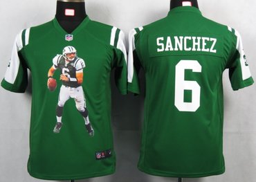 Youth NEW NFL New York Jets 6 Sanchez Green Portrait Fashion Game Jerseys