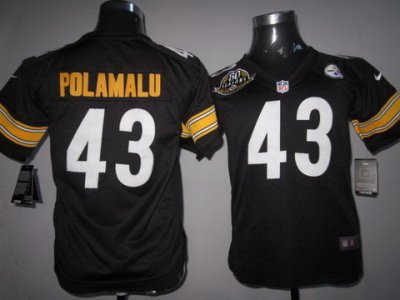 Youth NEW Pittsburgh Steelers #43 Troy Polamalu Black NEW NFL Jerseys W 80 Anniversary Patch