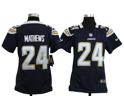 Youth NEW San Diego Chargers 24# Ryan Mathews Dark Blue Jerseys