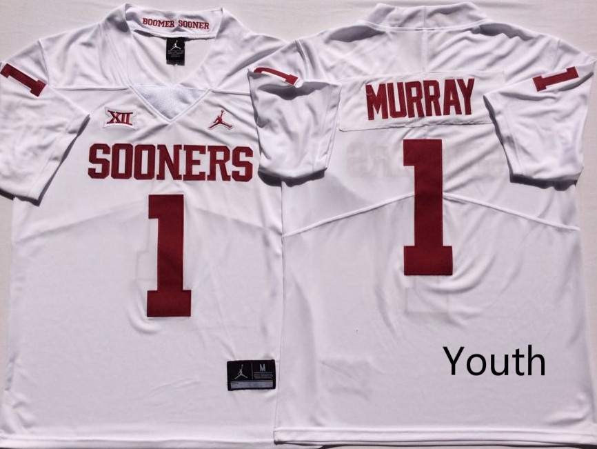 Youth Oklahoma Sooners 1 Kyler Murray White Youth College Football Jersey Youth Oklahoma Sooners 1 Kyler Murray White Youth College Football Jersey