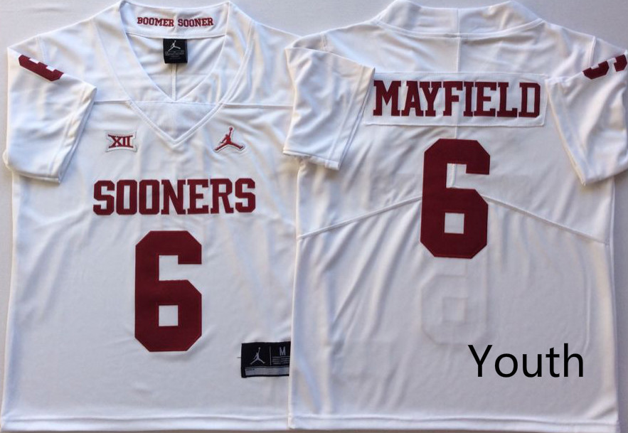 Youth Oklahoma Sooners 6 Baker Mayfield White Youth College Football Jersey Youth Oklahoma Sooners 6 Baker Mayfield White Youth College Football Jersey