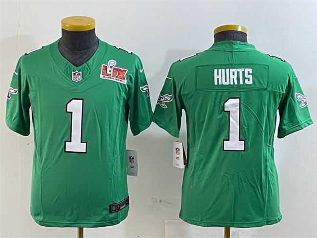Youth Philadelphia Eagles #1 Jalen Hurts Green 2025 Super Bowl LIX Patch F.U.S.E. Throwback Vapor Untouchable Limited Stitched Football Jersey Youth Philadelphia Eagles #1 Jalen Hurts Green 2025 Super Bowl LIX Patch F.U.S.E. Throwback Vapor Untouchable Limited Stitched Football Jersey