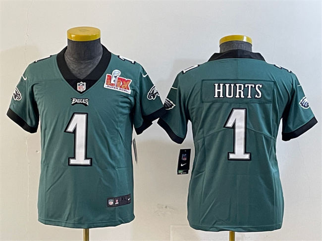 Youth Philadelphia Eagles #1 Jalen Hurts Green 2025 Super Bowl LIX Patch Vapor Untouchable Limited Stitched Football Jersey Youth Philadelphia Eagles #1 Jalen Hurts Green 2025 Super Bowl LIX Patch Vapor Untouchable Limited Stitched Football Jersey