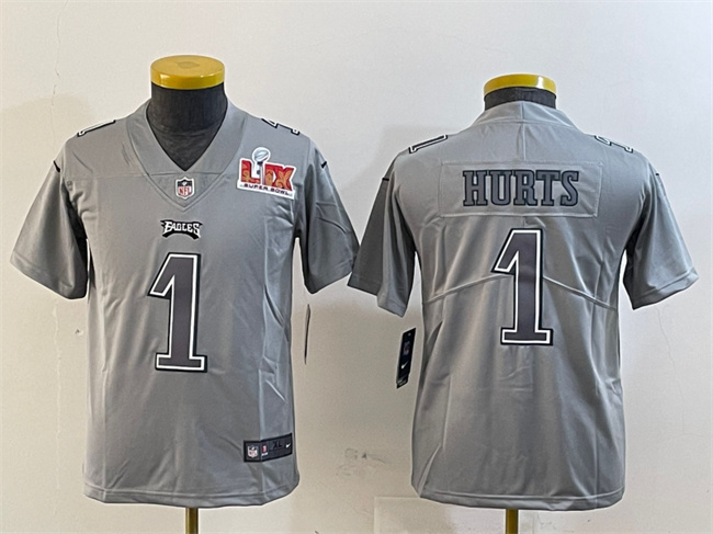 Youth Philadelphia Eagles #1 Jalen Hurts Grey 2025 Super Bowl LIX Patch Atmosphere Fashion Vapor Untouchable Limited Stitched Football Jersey Youth Philadelphia Eagles #1 Jalen Hurts Grey 2025 Super Bowl LIX Patch Atmosphere Fashion Vapor Untouchable Limited Stitched Football Jersey