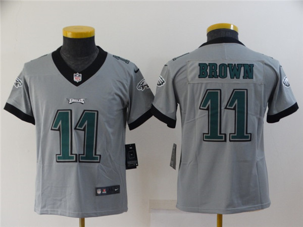 Youth Philadelphia Eagles #11 A. J. Brown Grey Inverted Legend Stitched Football Jersey Youth Philadelphia Eagles #11 A. J. Brown Grey Inverted Legend Stitched Football Jersey