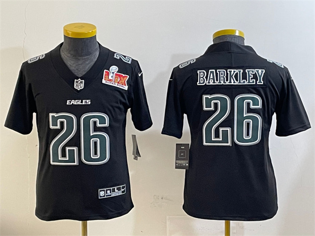 Youth Philadelphia Eagles #26 Saquon Barkley Black 2025 Super Bowl LIX Patch Fashion Vapor Untouchable Limited Stitched Football Jersey Youth Philadelphia Eagles #26 Saquon Barkley Black 2025 Super Bowl LIX Patch Fashion Vapor Untouchable Limited Stitched Football Jersey