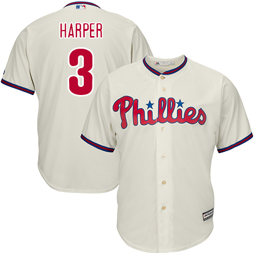 Youth Phillies #3 Bryce Harper Cream Cool Base Stitched Youth Baseball Jersey