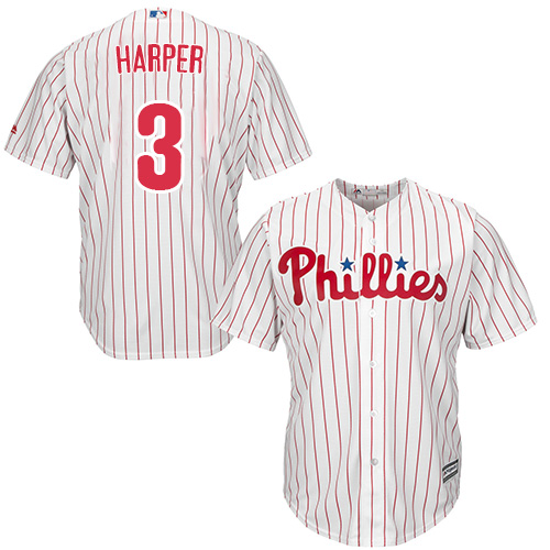 Youth Phillies #3 Bryce Harper White(Red Strip) Cool Base Stitched Youth Baseball Jersey