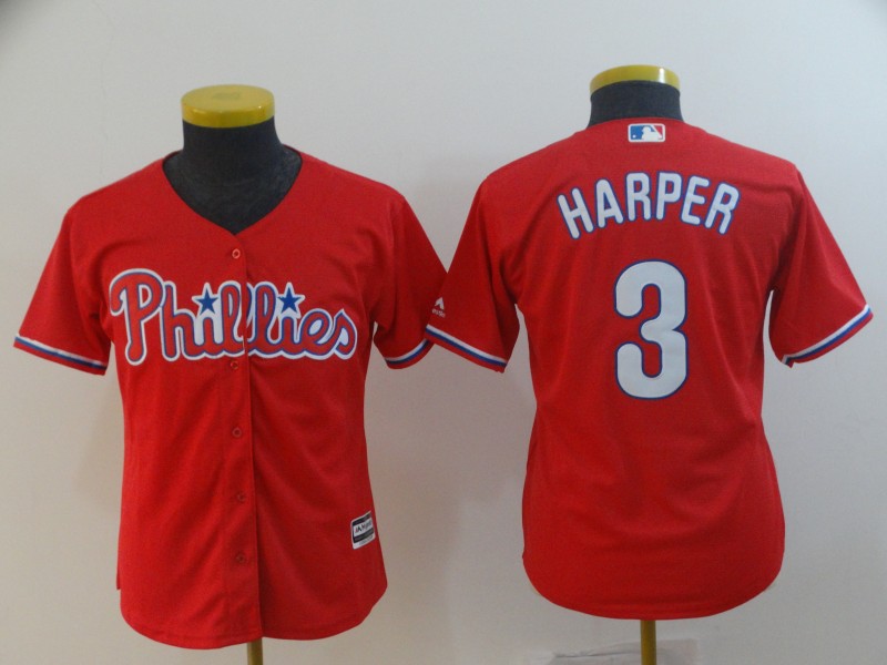 Youth Phillies 3 Bryce Harper Scarlet Youth Cool Base Jersey