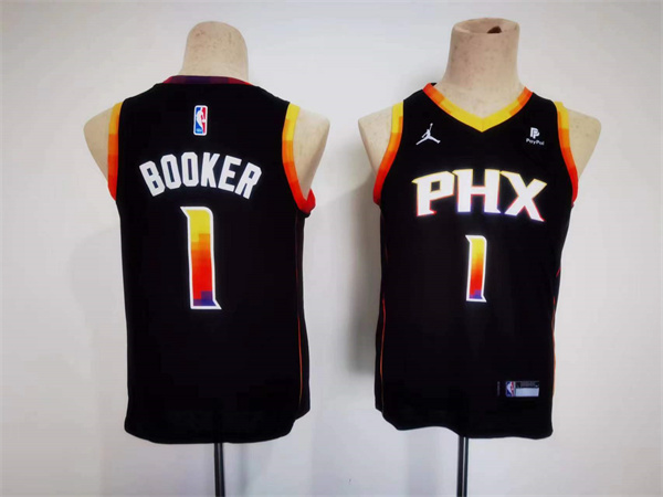 Youth Phoenix Suns #1 Devin Booker Black 2022 23 Statement Edition Stitched Basketball Jersey Youth Phoenix Suns #1 Devin Booker Black 2022 23 Statement Edition Stitched Basketball Jersey