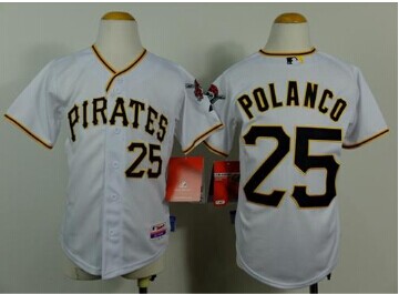 Youth Pirates #25 Gregory Polanco White Cool Base Baseball Jersey Youth Pirates #25 Gregory Polanco White Cool Base Baseball Jersey