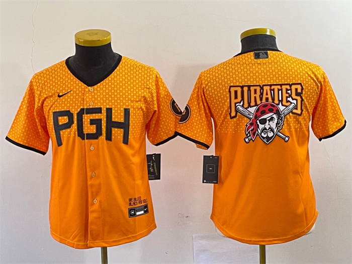 Youth Pittsburgh Pirates Gold 2023 City Connect Team Big Logo Stitched Jersey Youth Pittsburgh Pirates Gold 2023 City Connect Team Big Logo Stitched Jersey