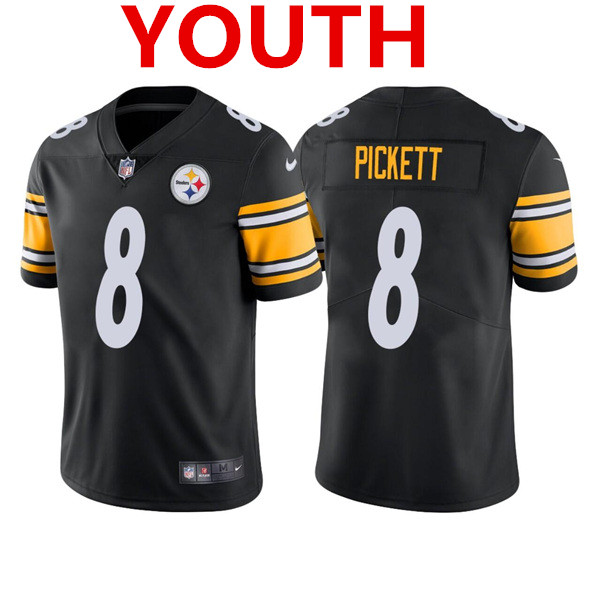 Youth Pittsburgh Steelers #8 Kenny Pickett Black 2022 Vapor Untouchable Stitched NFL Nike Limited Jersey Youth Pittsburgh Steelers #8 Kenny Pickett Black 2022 Vapor Untouchable Stitched NFL Nike Limited Jersey