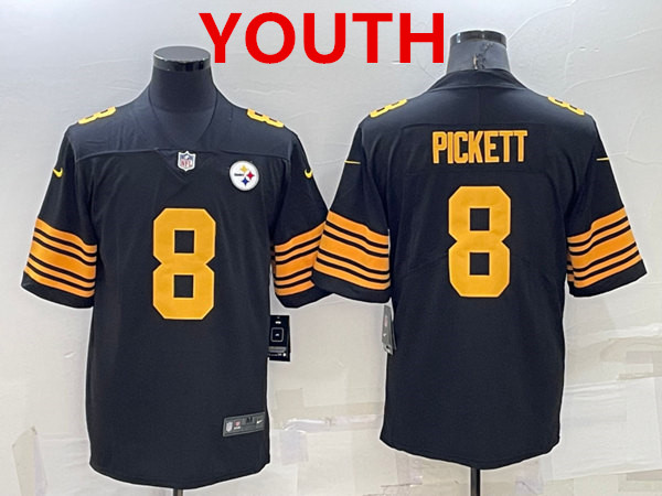 Youth Pittsburgh Steelers #8 Kenny Pickett Black Color Rush Stitched NFL Nike Limited Jersey Youth Pittsburgh Steelers #8 Kenny Pickett Black Color Rush Stitched NFL Nike Limited Jersey