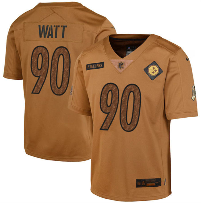 Youth Pittsburgh Steelers #90 T.J. Watt 2023 Brown Salute To Service Limited Stitched Football Jersey Youth Pittsburgh Steelers #90 T.J. Watt 2023 Brown Salute To Service Limited Stitched Football Jersey
