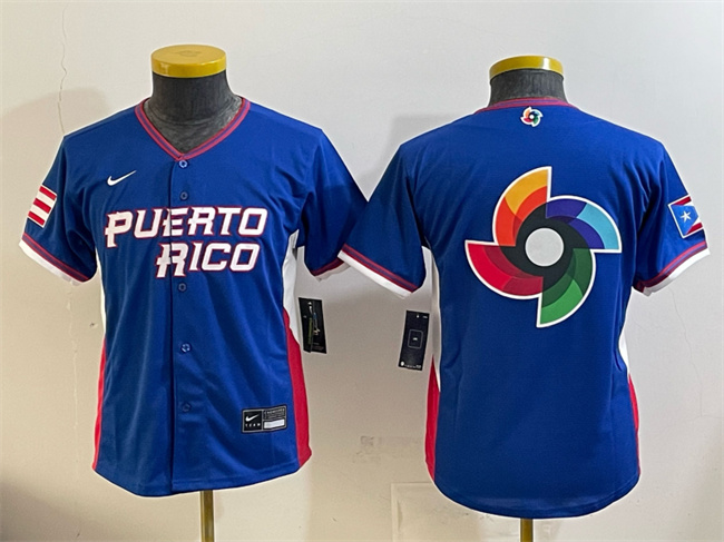 Youth Puerto Rico Baseball Royal 2026 World Baseball Classic Big Logo Road Stadium Stitched Baseball Jersey Youth Puerto Rico Baseball Royal 2026 World Baseball Classic Big Logo Road Stadium Stitched Baseball Jersey