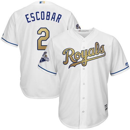 Youth Royals #2 Alcides Escobar White 2015 World Series Champions Gold Program Cool Base Stitched MLB Jersey Youth Royals #2 Alcides Escobar White 2015 World Series Champions Gold Program Cool Base Stitched MLB Jersey