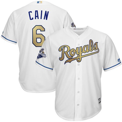 Youth Royals #6 Lorenzo Cain White 2015 World Series Champions Gold Program Cool Base Stitched MLB Jersey Youth Royals #6 Lorenzo Cain White 2015 World Series Champions Gold Program Cool Base Stitched MLB Jersey