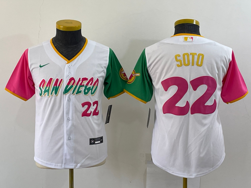 Youth San Diego Padres #22 Juan Soto 2022 White City Connect Stitched Baseball Jersey Youth San Diego Padres #22 Juan Soto 2022 White City Connect Stitched Baseball Jersey