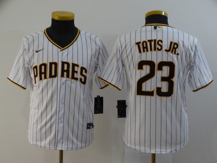 Youth San Diego Padres #23 Fernando Tatis Jr. White Stitched MLB Cool Base Nike Jersey Youth San Diego Padres #23 Fernando Tatis Jr. White Stitched MLB Cool Base Nike Jersey